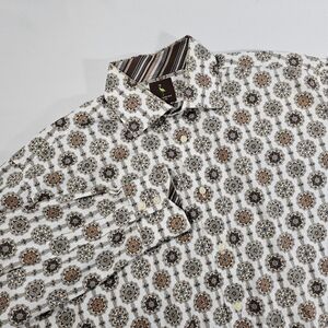 Taylorbird Geometric Cotton Button Front Shirt Striped Accent Collar & Cuff   XL